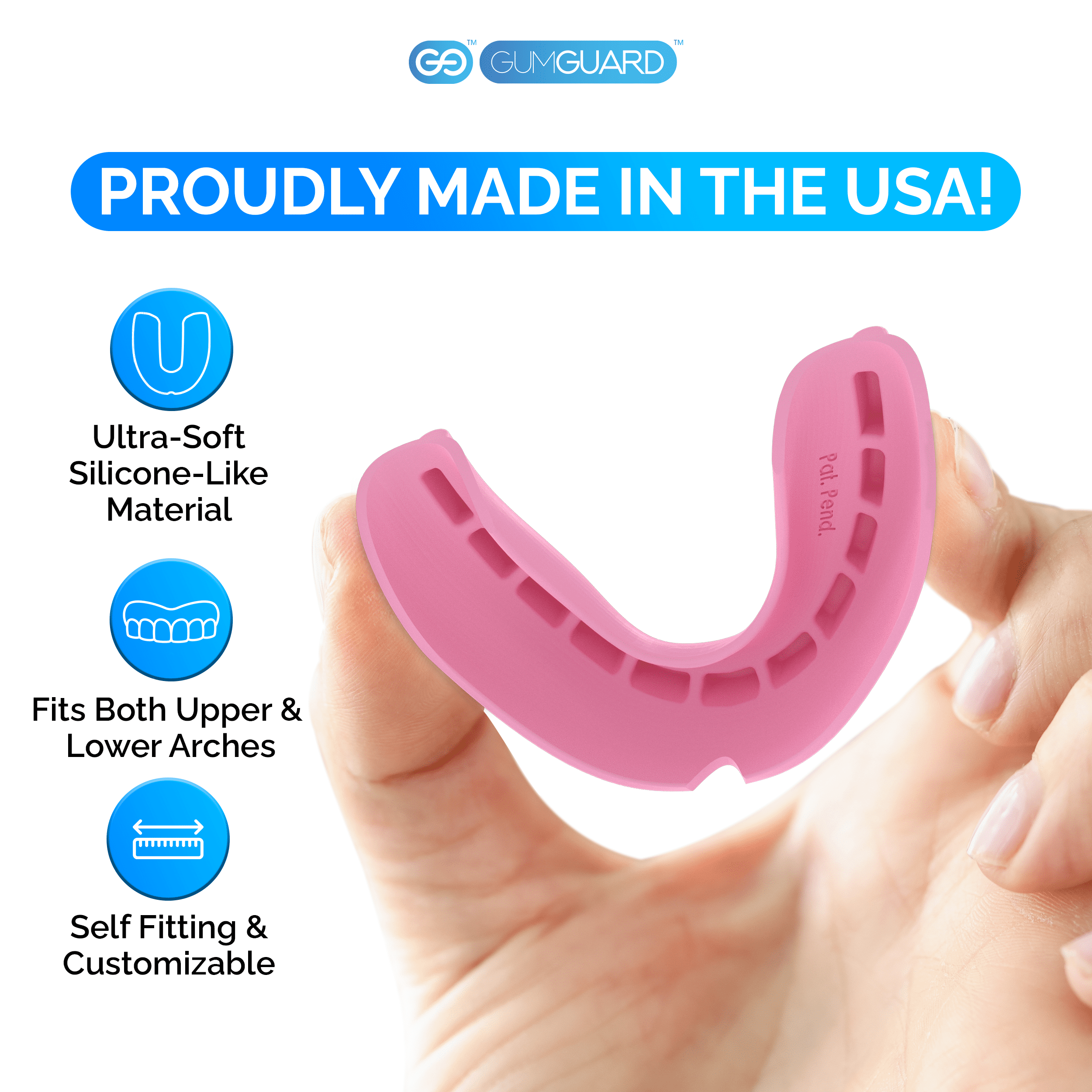 Standard GumGuard Full Arch Denture Mouthguard Set Upper and Lower Custom-Fit Made in USA Pink