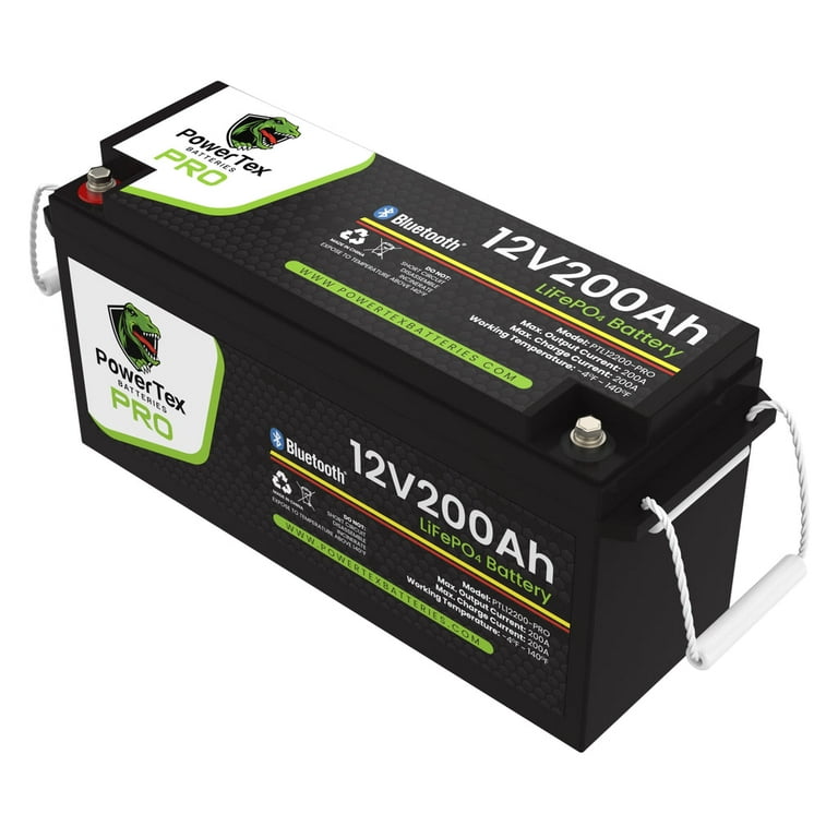 PowerTex Batteries 12V 200Ah 2560Wh LiFePO4 Lithium Iron Phosphate Deep  Cycle Battery w/Bluetooth, 200A/450A Max BMS, 2000+ Cycles Drop-in  Replacement