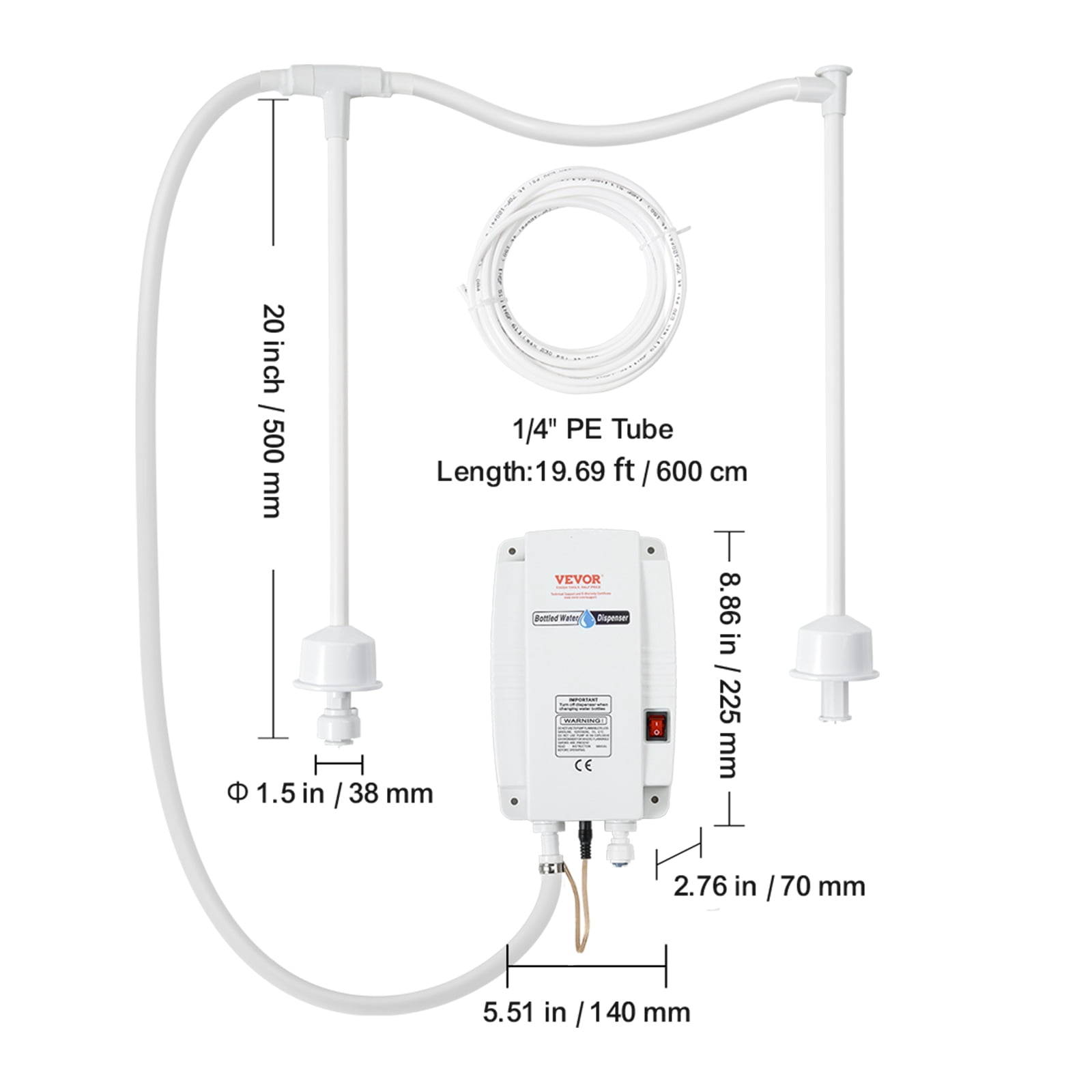 VEVOR Bottled Water Dispenser Pump System, 2x5 Gallon Dispensing System, Automatic Electric Water Dispenser, Double-Pipe Water Jug Pump,Compatible Use with Coffee/Tea Machine,Refrigerator,Ice Maker