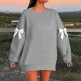 thumbnail image 2 of XFLWAM Womens Plus Size Sweatshirts Long Sleeve Bow Drop Shoulder Pullover Tops Crew Neck Casual Loose Fit Sweat Shirts, 2 of 6