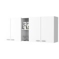 thumbnail image 3 of Modern 150" Kitchen Wall Cabinet - Four Doors, Two Divisions, Shelves, White Particleboard With Metal Handles & Built-in Dish Holder 4 2 Shelves For Kitchen, White, Handles, Rack, Style, 3 of 3