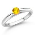 thumbnail image 2 of Gem Stone King 10K White and Rose Gold Yellow Sapphire Solitaire Engagement Ring for Women (0.16 Cttw, Gemstone September Birthstone, Round 3.5MM, Size 9), 2 of 4