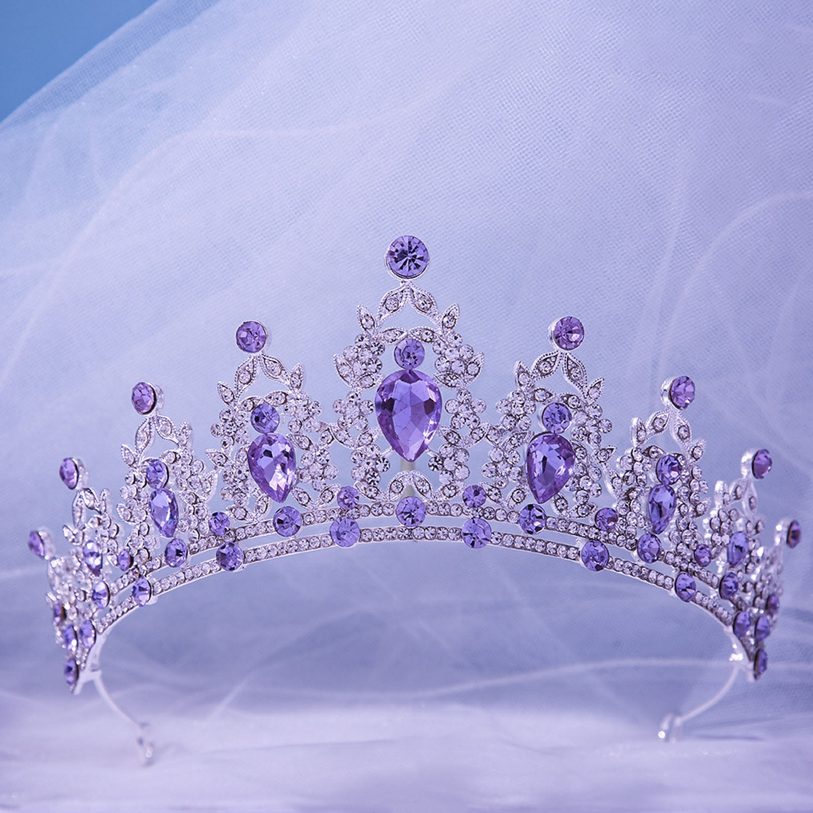 Jiaroswwei Bridal Crown Temperament Shiny Purple Rhinestone Tiaras Crowns Bridal Headband Hairwear Hair Jewelry Ornaments for Party