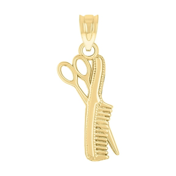 10kt Real Yellow Gold Unisex Scissors Comb Tools Charm Pendant