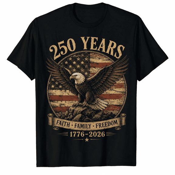 Men's 250 Years Patriotic Eagle Graphic T-Shirt, Vintage American Flag Faith Freedom Short Sleeve Crew Neck Casual Tee