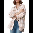 thumbnail image 2 of Ropa de Mujer para y Otoño, Elegante, de Larga, con Solapa, Holgada, A Cuadros, Chaqueta y Camisa de Franela con Botones. Caqui L, 2 of 8
