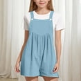 thumbnail image 5 of Lenpel Girls' Short Overalls Casual Sleeveless Strap Wide Leg Summer Jumpsuits Loose Bib Rompers with Pockets, 5 of 6