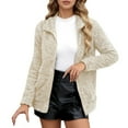 thumbnail image 2 of Coats for Women Long Sleeve Zipper Fleece Lapel Solid Long Sleeve Casual Outwear Jackets Coat,Womens Coats Plus Size Beige XL, 2 of 4