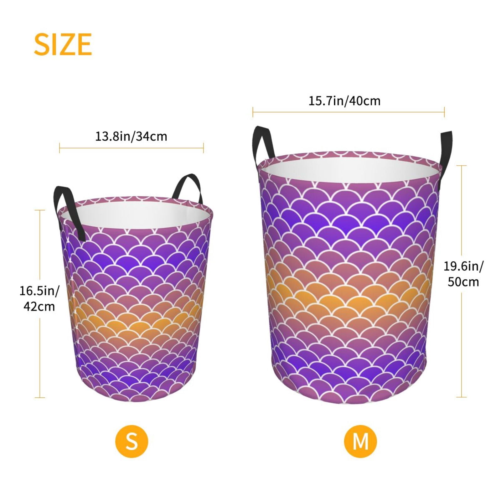 Large Laundry Basket with Handles - purple orange fish scale Kids Baby Dirty Clothes Laundry Hamper for Bedroom Aesthetic