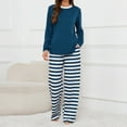 thumbnail image 6 of Delayuji Womens Pajamas Sets Round Neck Striped Printed Long Sleeve Top and Pants Set Sleepwear Loungewear Spring Outfits S-5XL, 6 of 9