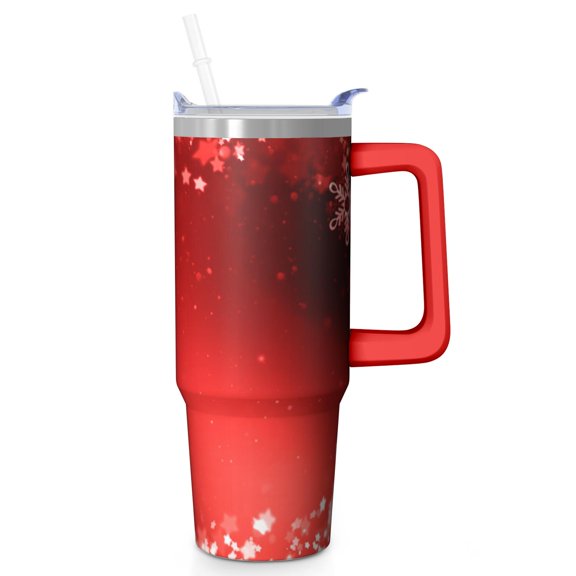 30oz Holiday Tumbler with Lid and Straw, Stainless Steel Cup with Handle Plaid Travel Coffee Mug, Xmas Gifts