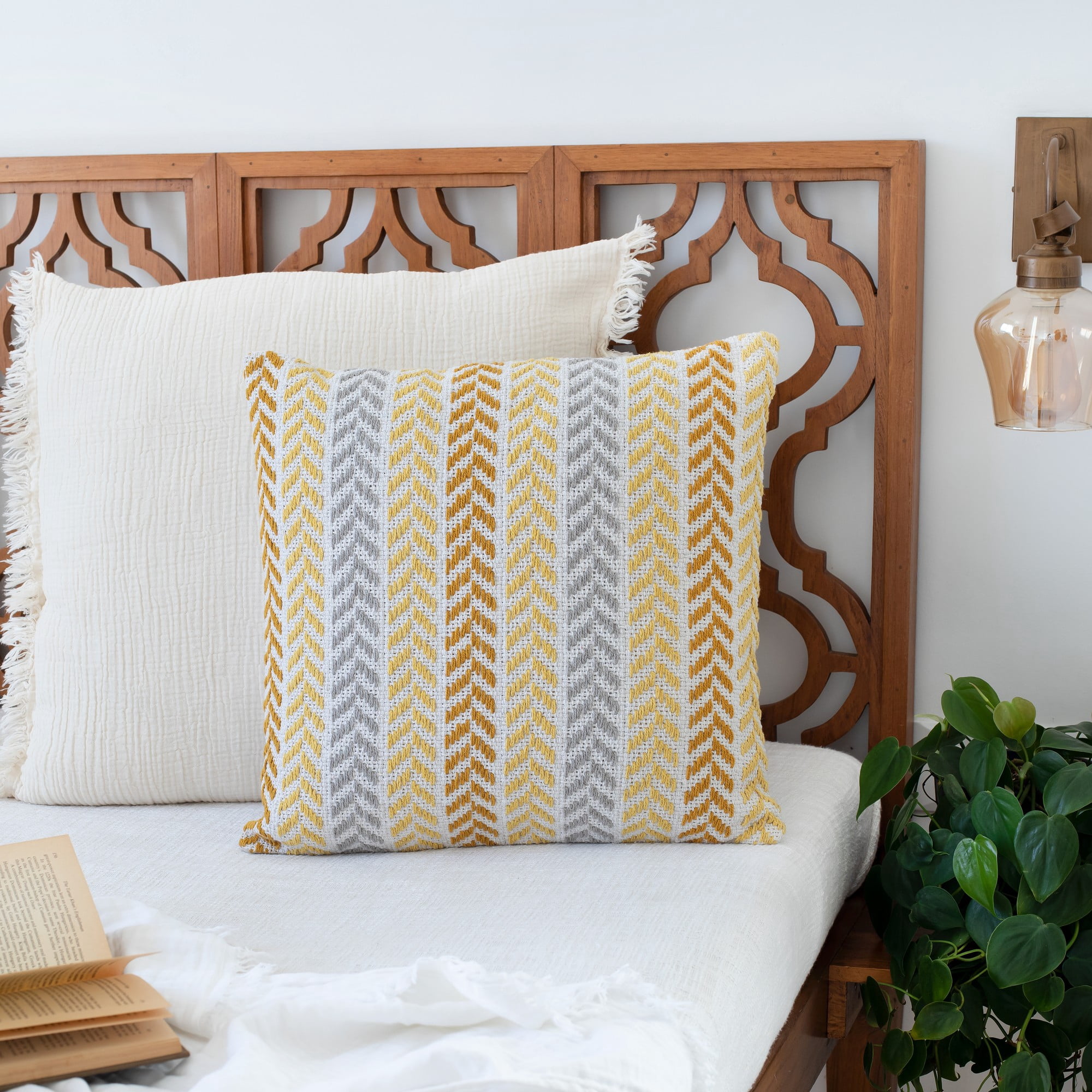 Harlow Hill 20" x 20" Orange Chevron All-Natural Cotton Square 4 Piece Pillow Cover Set