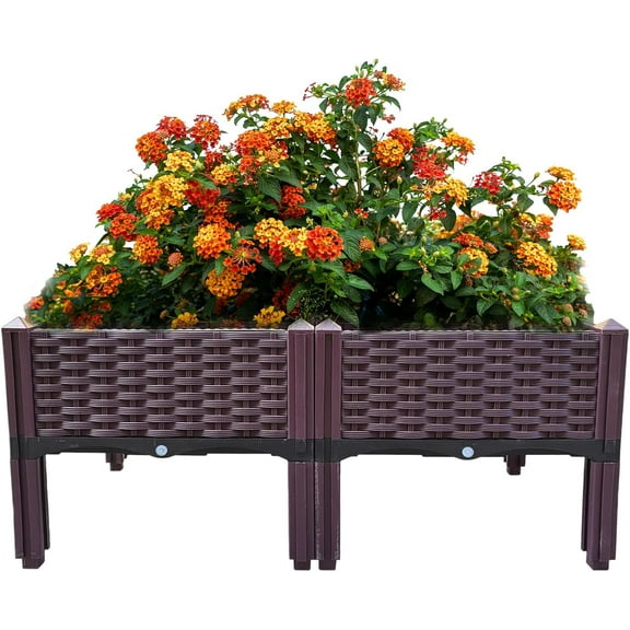 Doppy Plastic Raised Garden Bed,2 Pieces Raised Garden Bed Garden Planter Boxes for Indoor & Outdoor Vegetable Fruit Flower Herb Growing Box