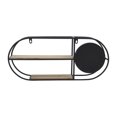 thumbnail image 3 of 23"Lx5"Wx10"H Oval Wall Shelf with Mirror, Black Iron and Brown Wood Finish, Wall Storage for Bathroom, Vanity, and, 3 of 6
