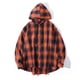 thumbnail image 1 of Blusa de manga larga con capucha para hombre, estilo holgado, a cuadros, con botones y cordón ajustable, de poliéster., 1 of 4
