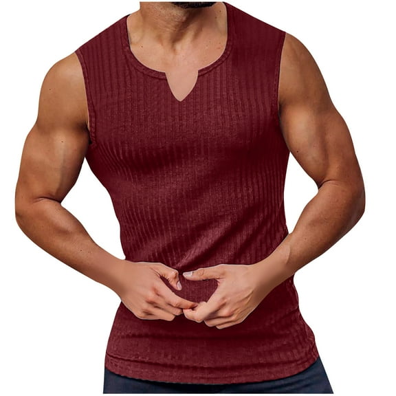 IYTR Sleeveless Shirts for Men Tank Tops Solid Color Comfy Summer Fashion T Shirts Crewneck Casual Fitness Sportswear Tank Tops Tshirt Wine M