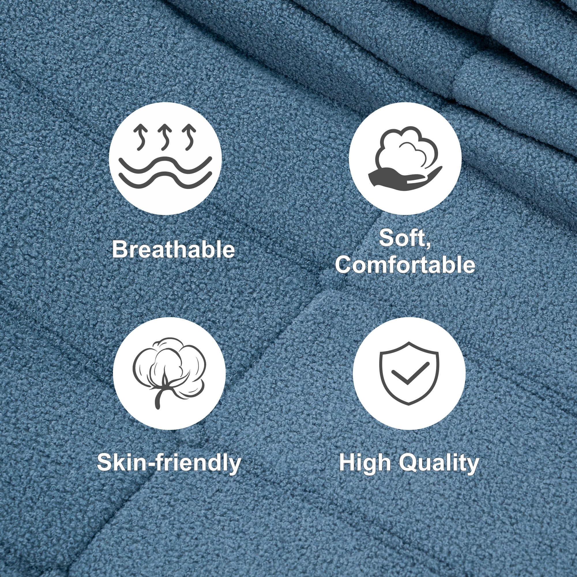 Evita Teddy Fabric Blue Gray Bean Bag Chair with Ottoman, Memory Foam Lounge Chair for Adults, Ergonomic Floor Seating Sofa for Living Room or Bedroom