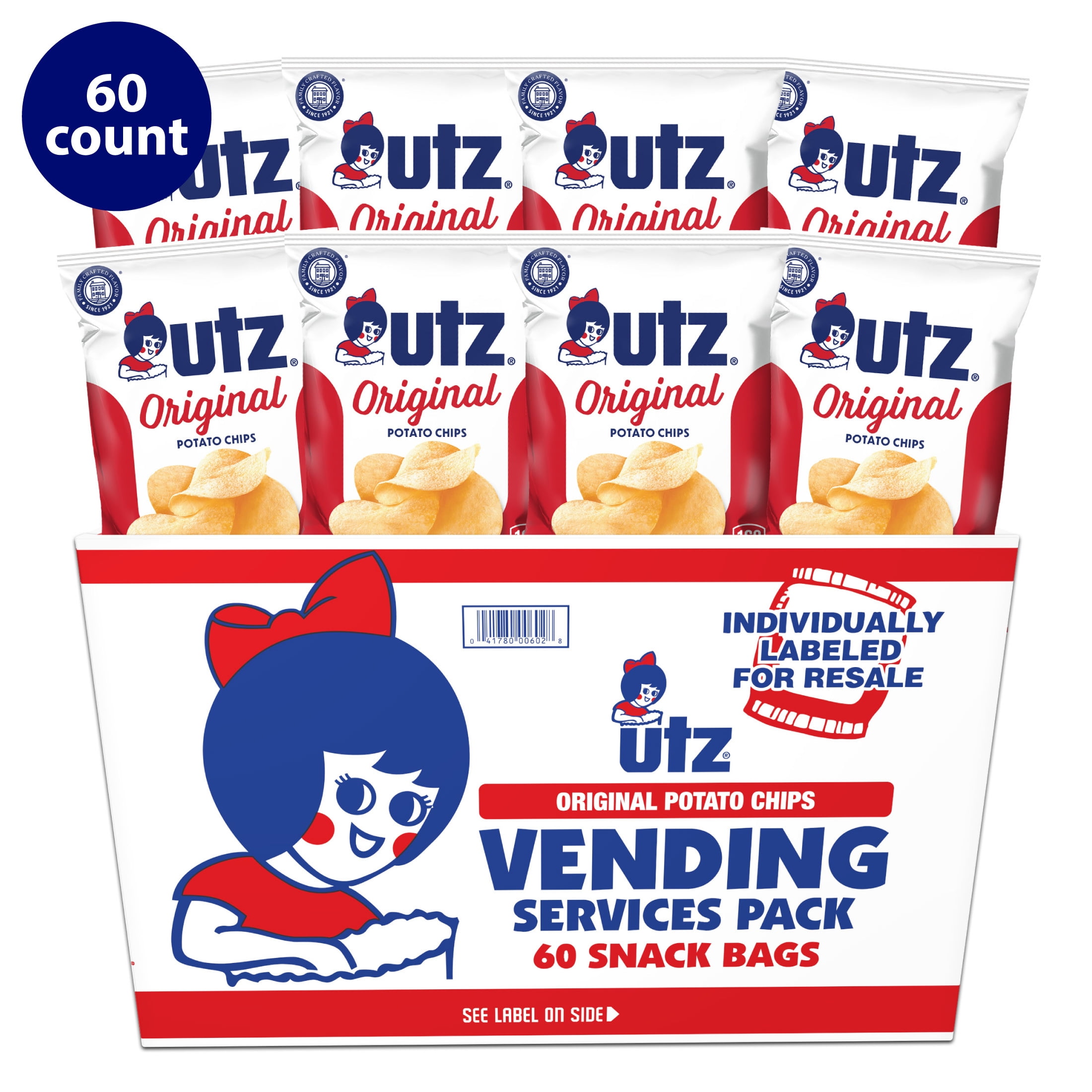 (2 pack) Utz Original Chip Snack Pack, Multipack, Gluten-Free, Potato Chips, 1 oz, 60 Count