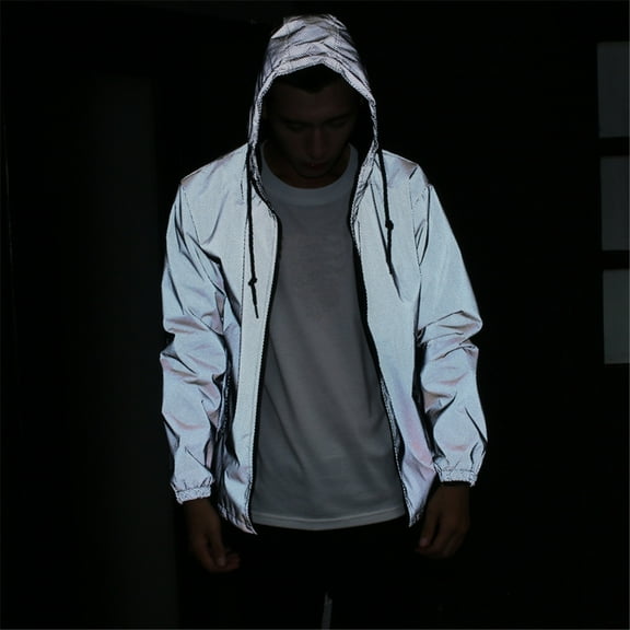 Yanghang Mens Jacket 2024 Reflective Jacket Men/women Harajuku Windbreaker Jackets Hooded Streetwear Coat Clearance