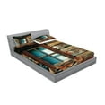 thumbnail image 2 of Ambesonne Scenery Fitted Sheet & Pillow Sham Set, Wooden Pattern Window, Full, Brown and Blue, 2 of 2