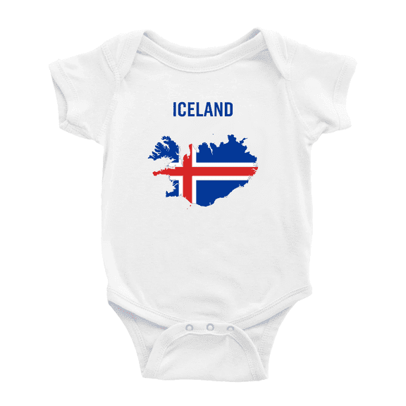 Iceland Map Flag Cute Baby Rompers Bodysuit (White, 12-18 Months)