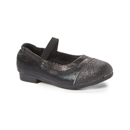 Little Girls Black Glitter Texture Elastic Band Slip On Flats 5-10 Toddler