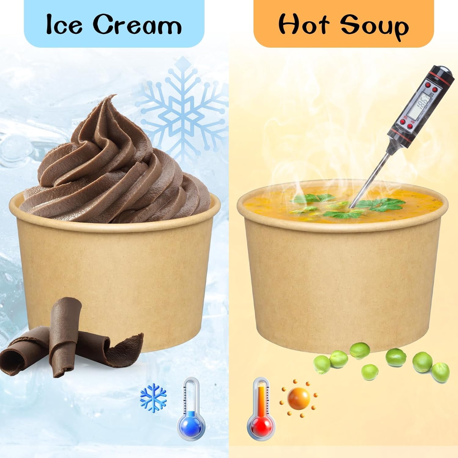 Paper Ice Cream Cups with Lids, 50 pcs 16oz Disposable Dessert Bowls with Lids for Hot or Cold Food, Paper Snack Containers for Sundae, Frozen Yogurt, Soup (Brown)