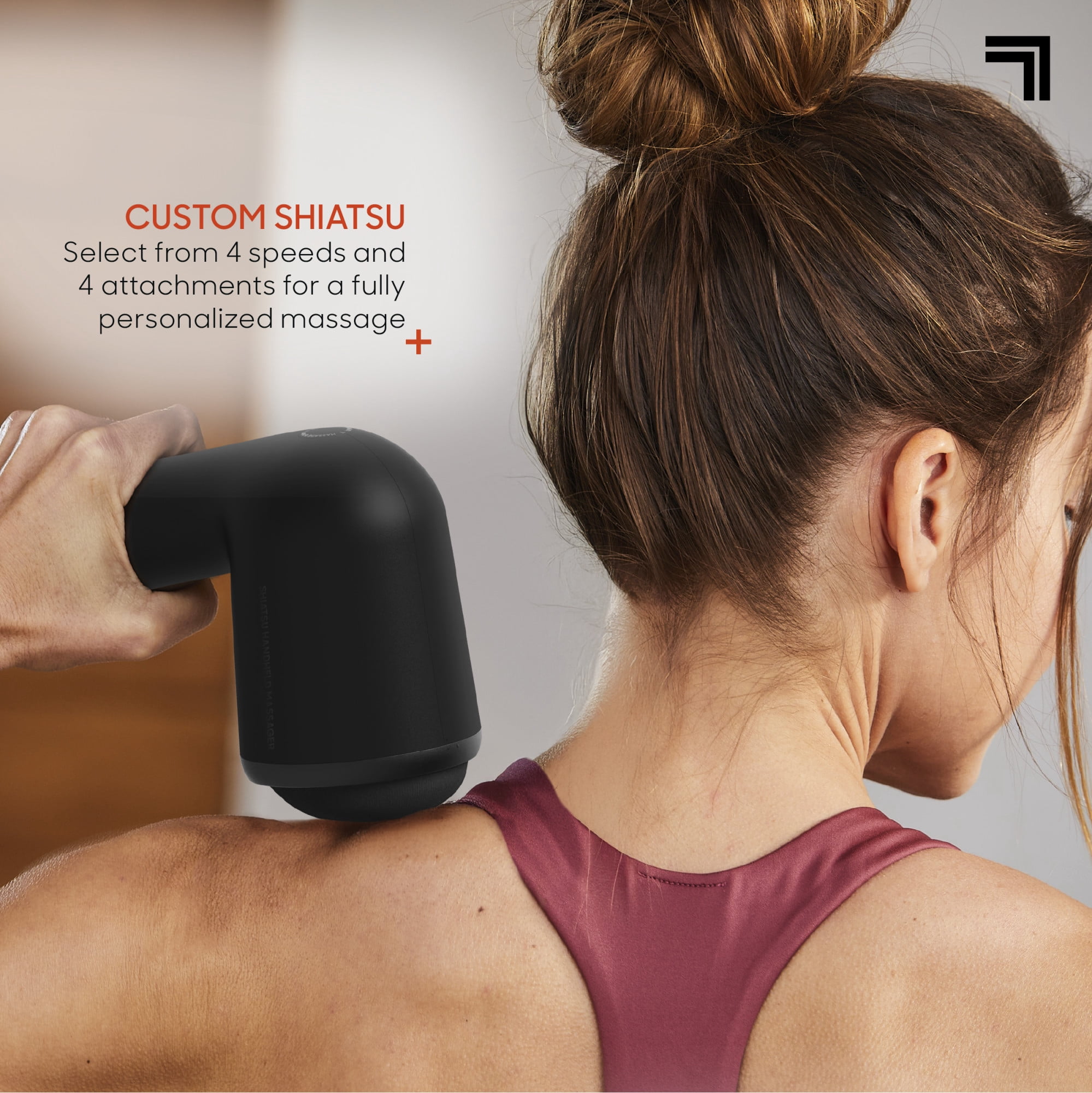 Sharper Image® Shiatsu Handheld Massager, Cordless Rechargeable Electric Massager, Deep Tissue, 4 Speed Settings, 4 Interchangeable Attachments, Ergonomic Handle, USB-C Charging