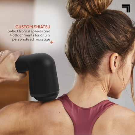 SHARPER IMAGE® SHIATSU HANDHELD MASSAGER, CORDLESS RECHARGEABLE ELECTRIC MASSAGER, DEEP TISSUE, 4 SPEED SETTINGS, 4 INTERCHANGEABLE ATTACHMENTS, ERGONOMIC HANDLE, USB-C CHARGING