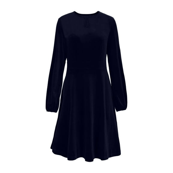 Ygbgbb Women's 2026 Velvet Dress Long Sleeve Crewneck Solid Tunic Dresses Pleated Midi Dress for Wedding Guest Evening Dancing Dark Blue L