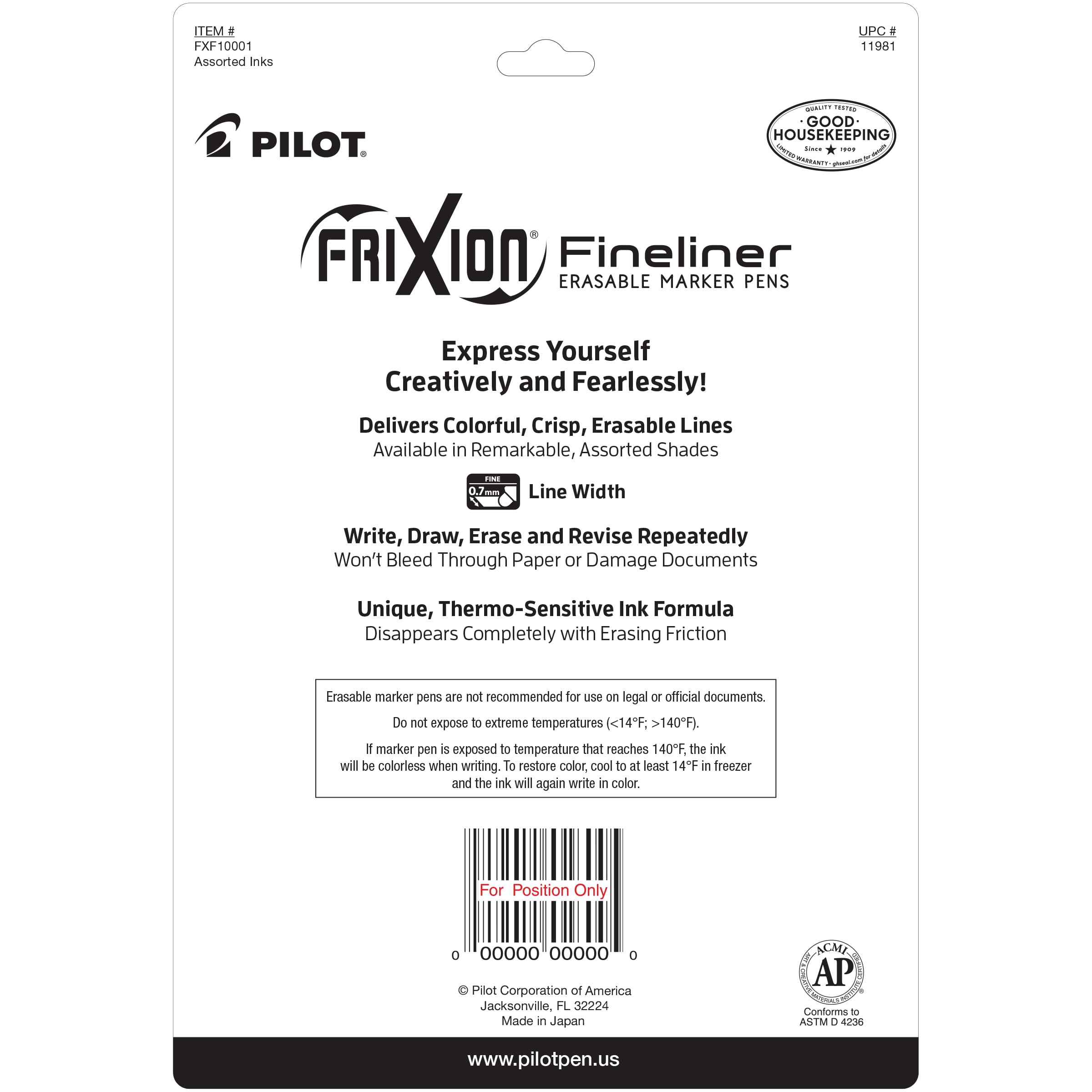 Pilot FriXion ColorSticks Erasable Gel Ink Pens, Fine Point, Assorted Ink, 10 Count Sidekick