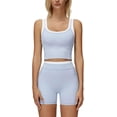 thumbnail image 1 of PISONIC Women Two Piece Workout Sets Color Block Backless Tank Top and High Waist Booty Lifting Shorts Gym Yoga Active Outfits, 1 of 7