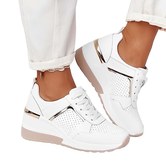 Zapatos de cuña informales de gran tamaño con tira dorada, zapatillas cómodas antideslizantes para correr para mujer, uso diario