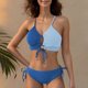 thumbnail image 4 of Trajes de baño Amzcrzy Tankini para mujer, trajes de baño, trajes de baño, bikini con control de abdomen, moda para mujer, bikini de dos piezas con tirantes en contraste de color dividido, azul, L, 4 of 6