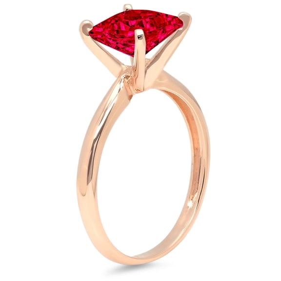 3 ct Princess Cut Simulated Ruby Solitaire Engagement Ring for Women in 18K Rose Gold
