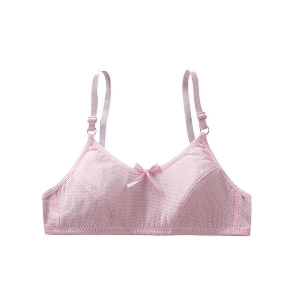 Virmaxy Solid Color Cotton Training Bra with Bow Adjustable Spaghetti Straps Clasp Breathable Teen Underwear for Everyday Comfort, for 10-15Y Pink