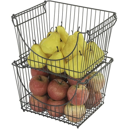 Smart Design Stacking Baskets with Handles - Set of 2 Large - 12.5 x 8.5 inch - Gunmetal