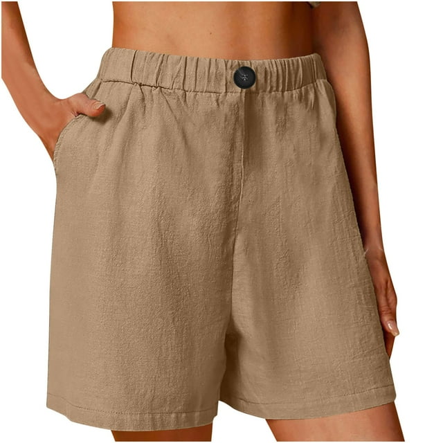 Baodmurt Mid Waist Shorts for Women Drawstring for Holiday, Yellow S