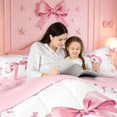 thumbnail image 4 of meiyoeat Girly Bow Monogrammed D Full Size Comforter Sets,Pink Pearl Initial Print Bedding Comforter Set For Girl,Pink Reversible,3-Piece,1 Comforter and 2 Pillowcases, 4 of 7