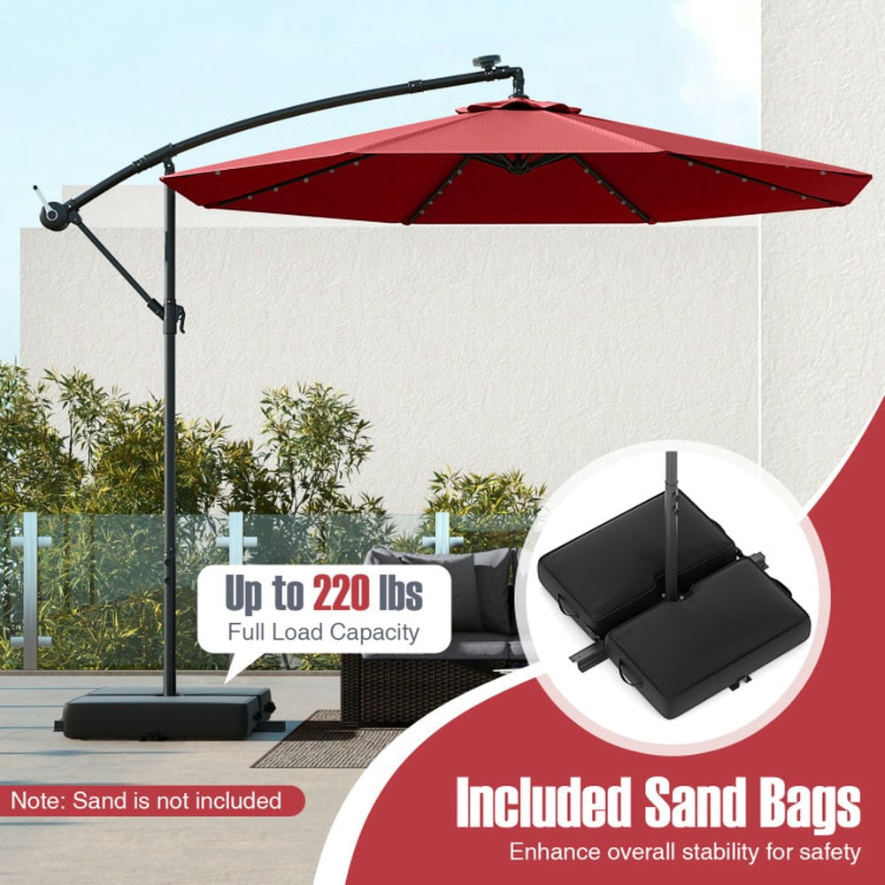 Demifill 10 Ft Patio Umbrella Offset Cantilever Umbrella with 40 Solar Powered Lights, Offset Patio Umbrella for Outdoor, Red