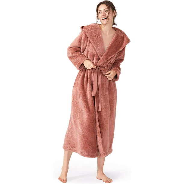 Robes for Women Plush Robe Hooded Bathrobe Fleece Robe S~XL