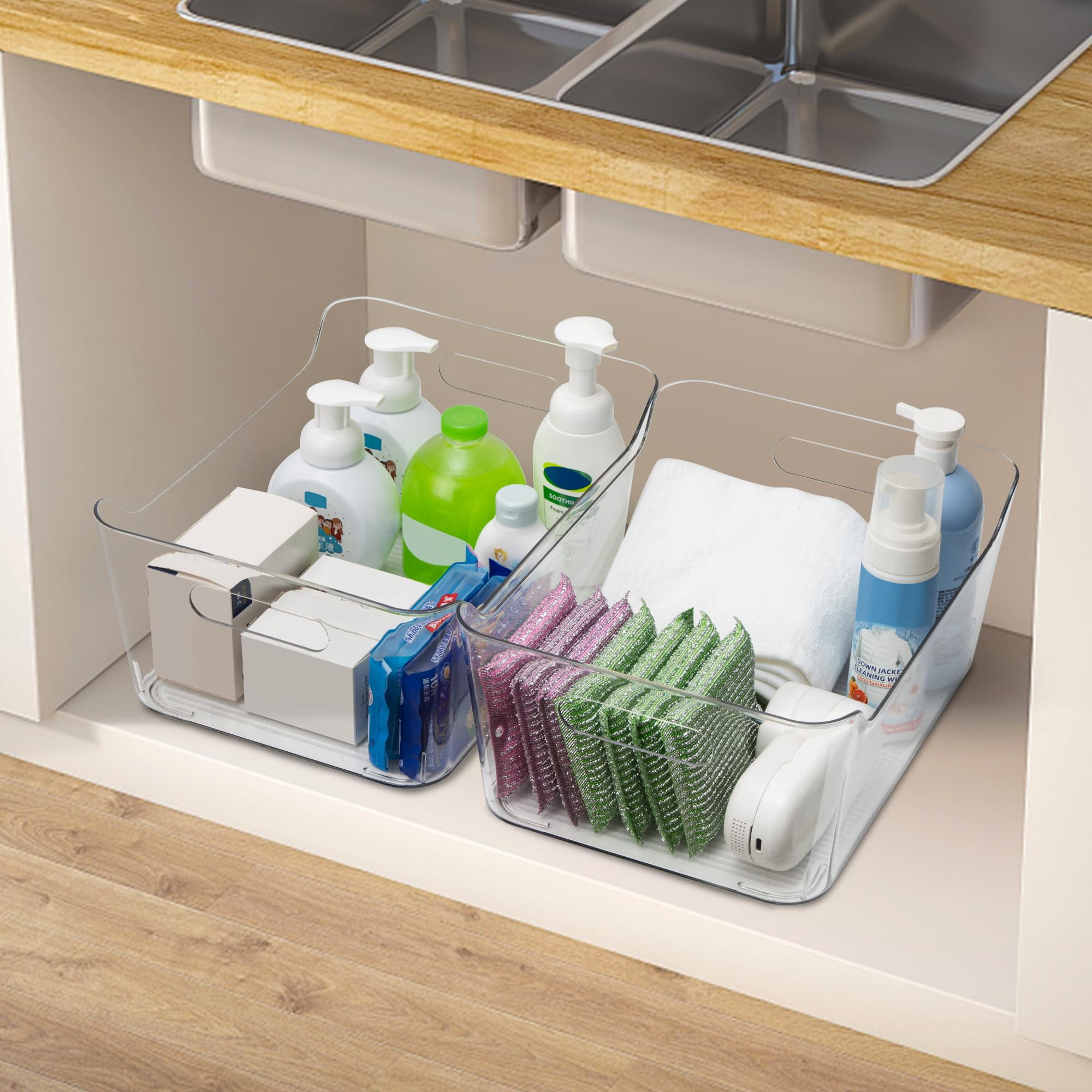 6 Pack Plastic Storage Bins, Extra Large Pantry Organizer, 13.5" x 10" Clear Storage Containers and Organizer Bins, Multi-Use Bins for Home, Kitchen, Closet and Cabinet