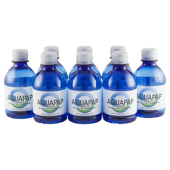 AQUAPAP 8 Onces 8 Pack Eau CPAP Distillée à la Vapeur / pour Utilisation avec des Machines Resmed et Respironics