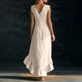 thumbnail image 6 of VBVC Women's Sleeveless V Neck Maxi Dress, Ladies' Ruffled High Low Hem Flowy Dress, Summer Casual Vacation Dress For Women,Beige,S-3XL, 6 of 7
