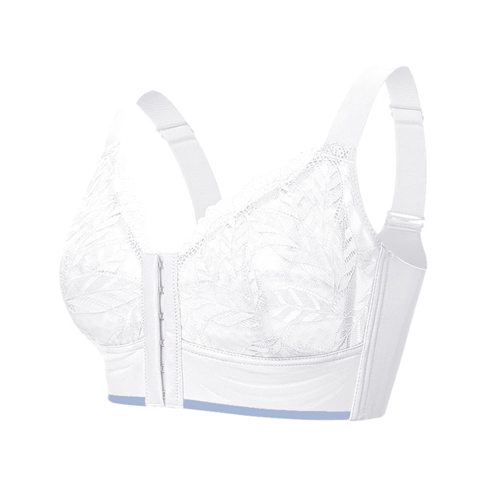 CLZOUD Full Coverage Bras for Women White Polyester Women Full Cup Thin  Underwear Plus Size Front Button Wireless Sports Lace Bra Cover Large Size