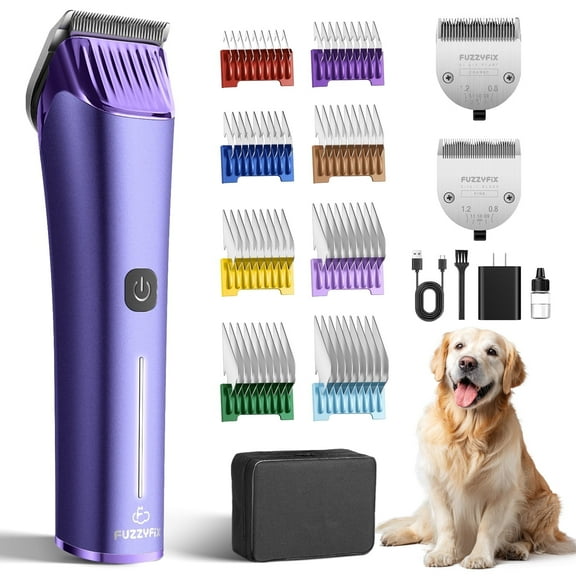 FuzzyFix Professional Dog Grooming Clipper with Replacement Blade, 5-in-1 Adjustable Blade Cordless Pet Grooming Kit 2 Speed Trimmer Hair Shaver with Detachable Metal Combs Nova for Animal Horse