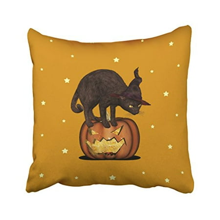 WinHome Decorative Pillowcases Black Cat Witchs Hat On Pumpkin Decorative Throw Pillow Covers Cases Cushion Cover Case Sofa 18x18 Inches Two Side