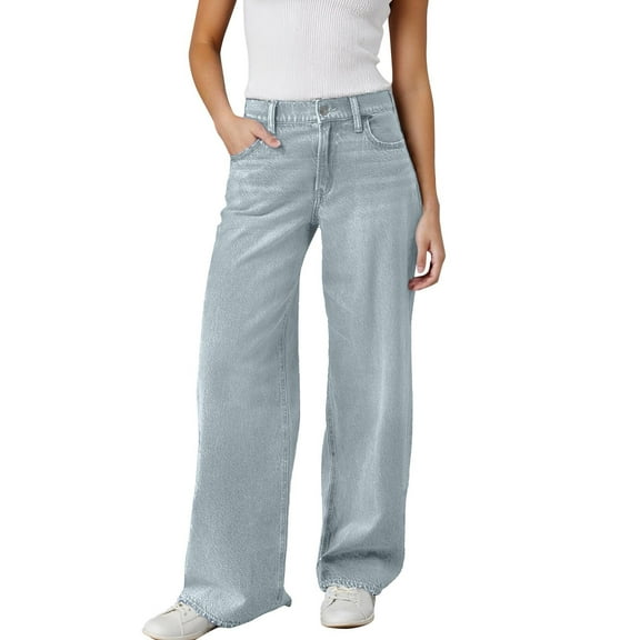 Bibifish Womens Pants Vintage Washed Jeans Loose Fit Wide Leg Denim Trousers Retro 80S 90S Style Loose Fit Button Fly Pants