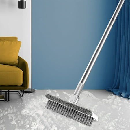 

kchsji 2 In 1 Scalable Cleaning Floor Scrub Brush Floor Brush With Long Handle Grout Brush Scrape V-Shape Stiff Bristle Cleaning Brush With Squeegee 180° Rotating White