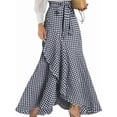 thumbnail image 2 of Women'S Retro Plaid Maxi Skirt A Line Pleated Flared Elastic High Waisted Gingham Summer Swing Long Skirt Navy Blue XL, 2 of 5